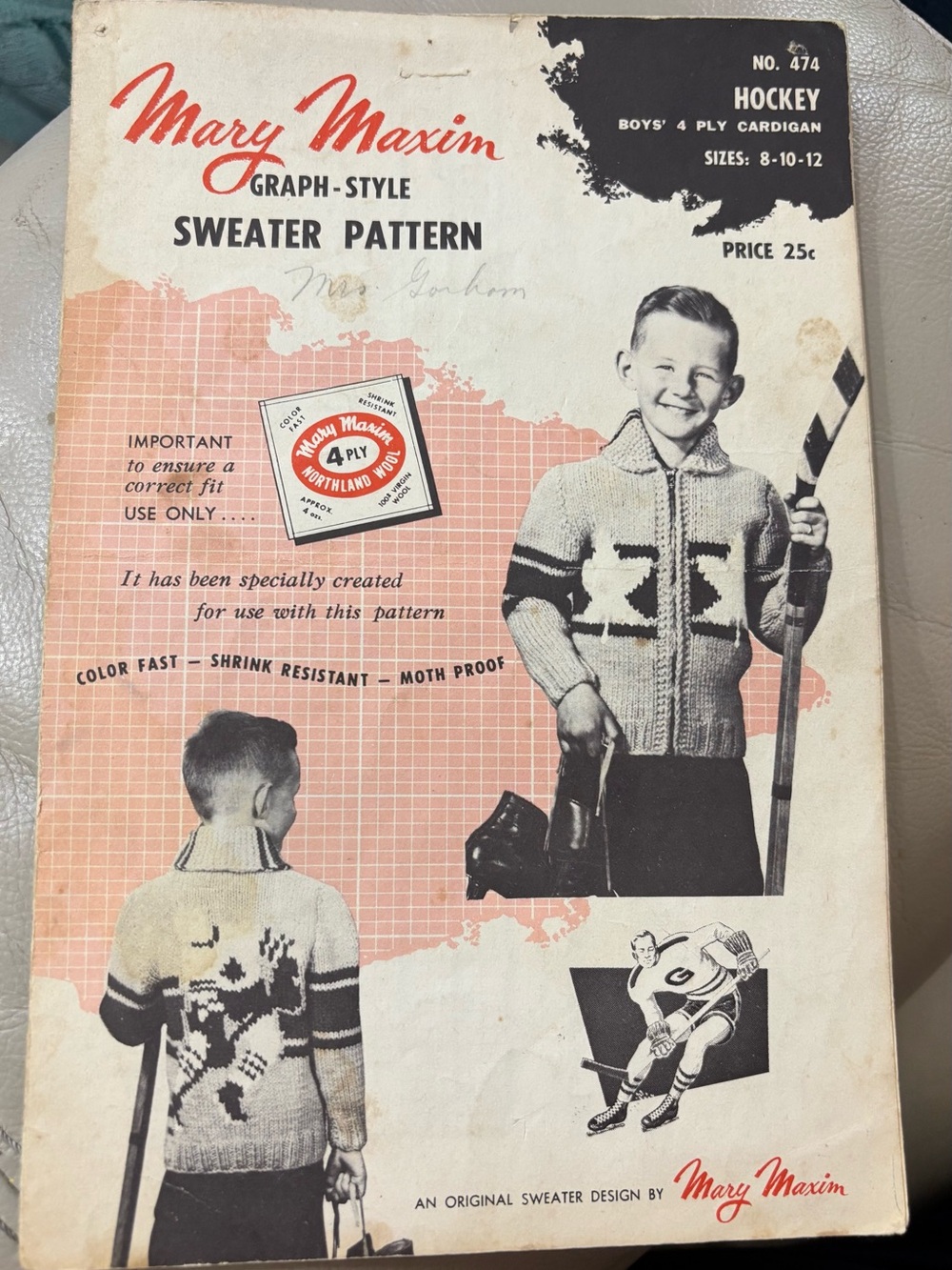 Vintage 1956 Mary Maxim No 474 Hockey Graph Style Sweater Knitting Pattern Boys